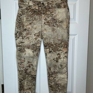 Peruvian Connection Floral Stretch Slim Sateen Hatsuko Pants Size 12